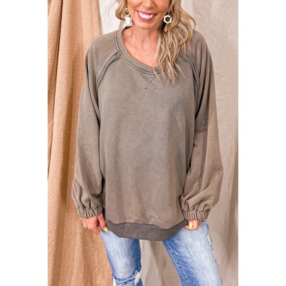 POL Vintage Charcoal Criss Cross Back Slouchy French Terry Pullover - Picture 8 of 13